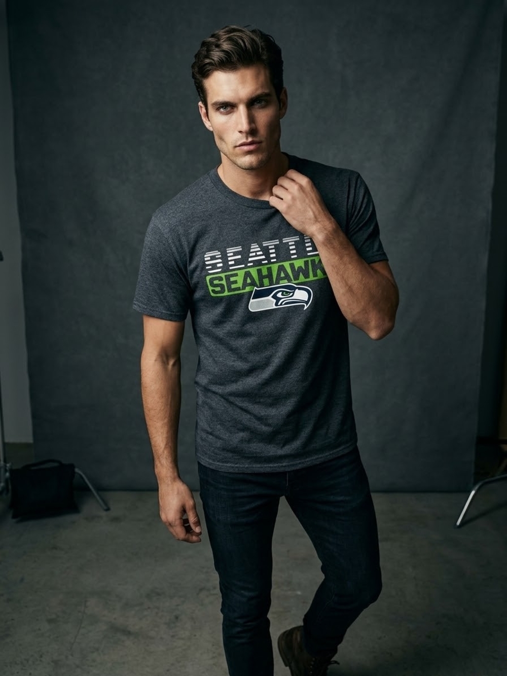 NFL Seattle Seahawks Heather Charcoal Tee with Neon Green Accent